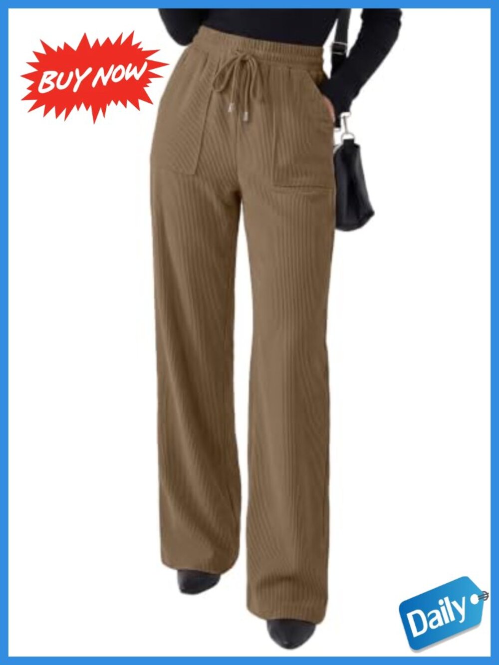 Corduroy Wide Leg High Waisted Elastic Pants Trousers